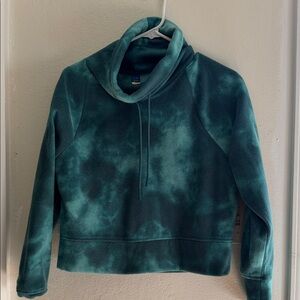Teal Tie-Dye Fleece Pullover with Cowl Neck
